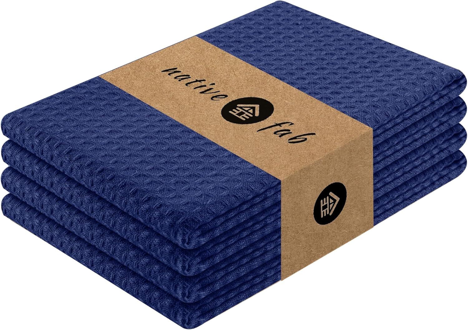 Native Fab Waffle Kitchen Towels 4 Pack - Super Absorbent 100% Cotton Dish Towel for Cleaning