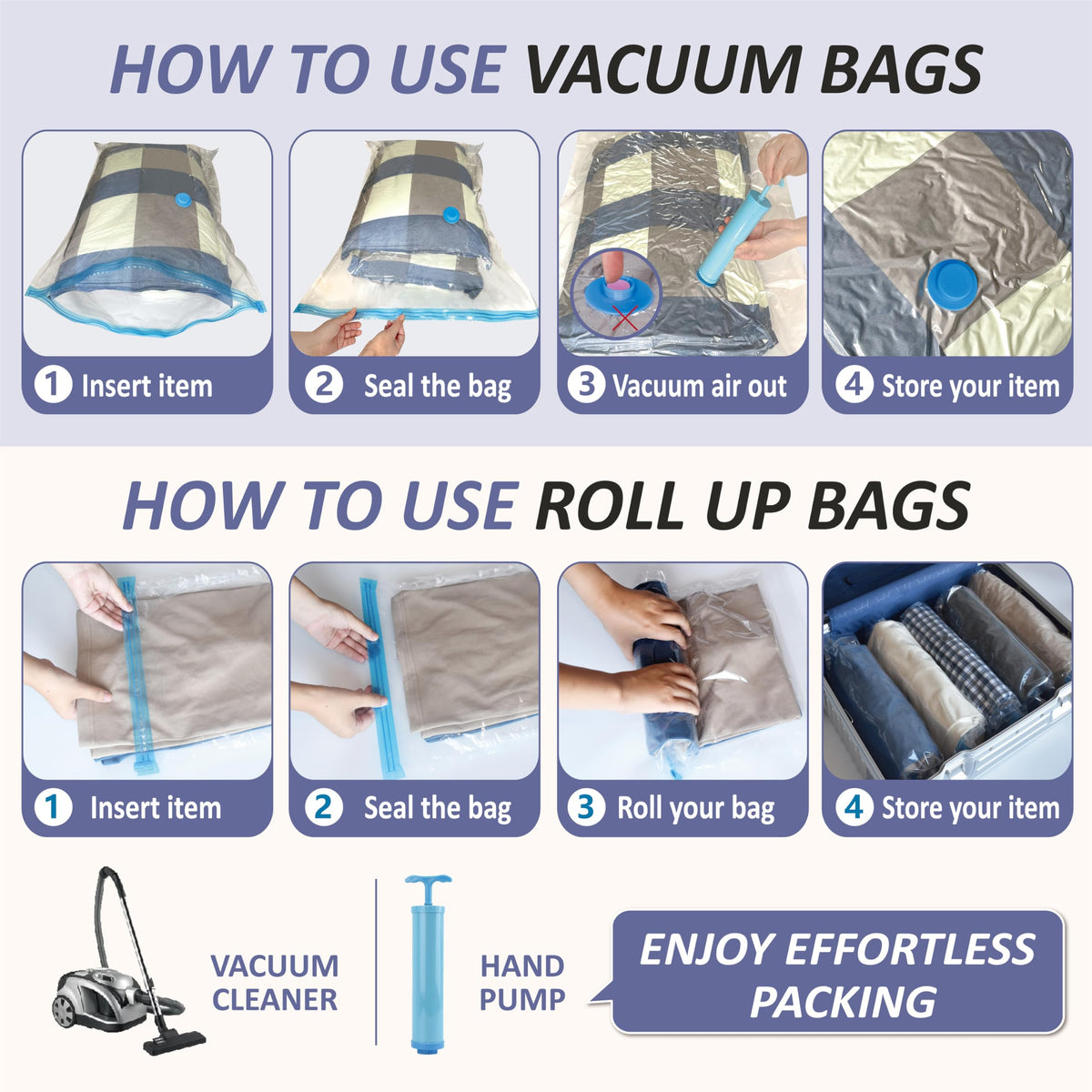 Cozy Essential Vacuum Storage Bags, 80% Compression Vacuum Seal Space Saver Plastic Packaging Bags
