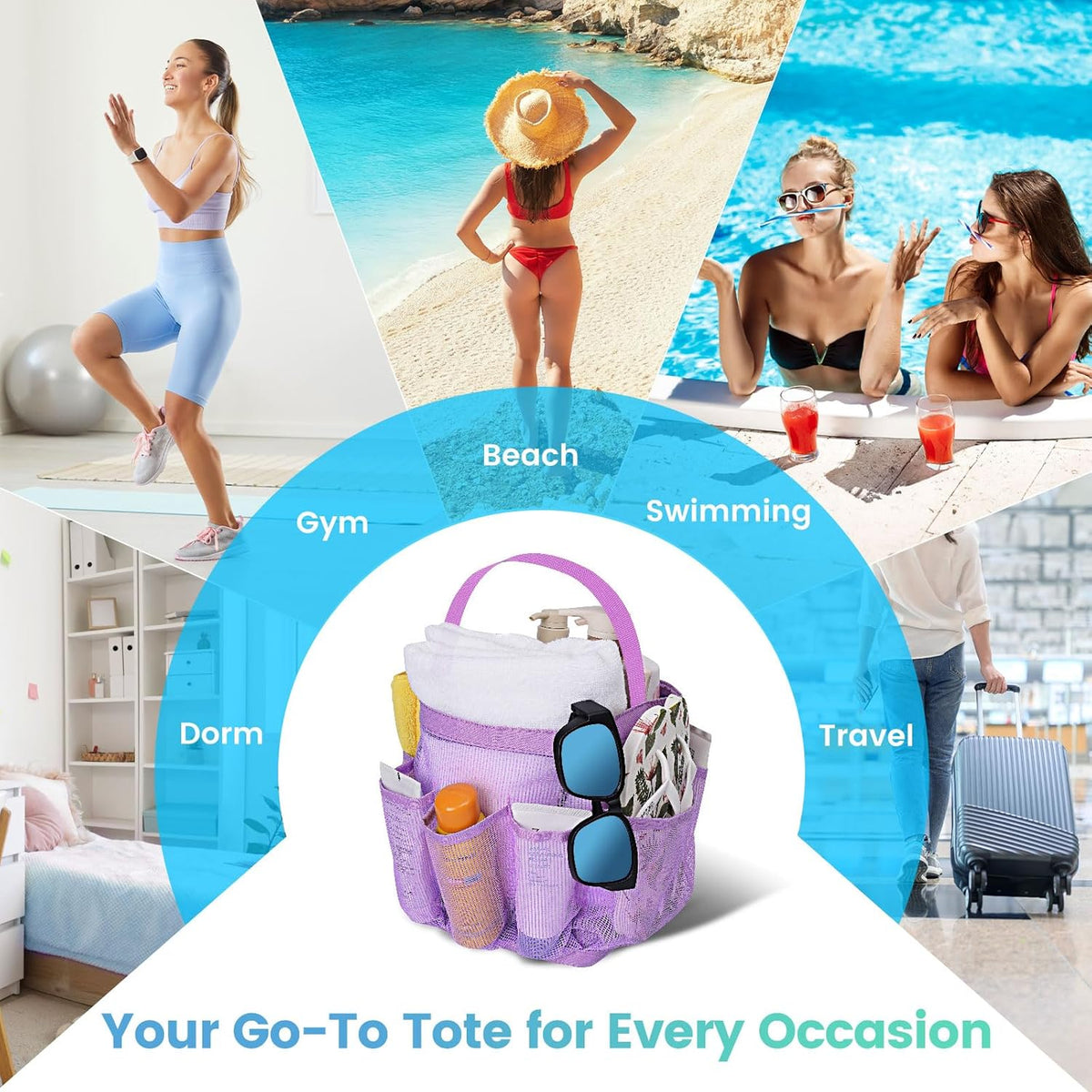 Camping Essentials Shower Caddy Portable for College Dorm Room Essentials for Girls with 9