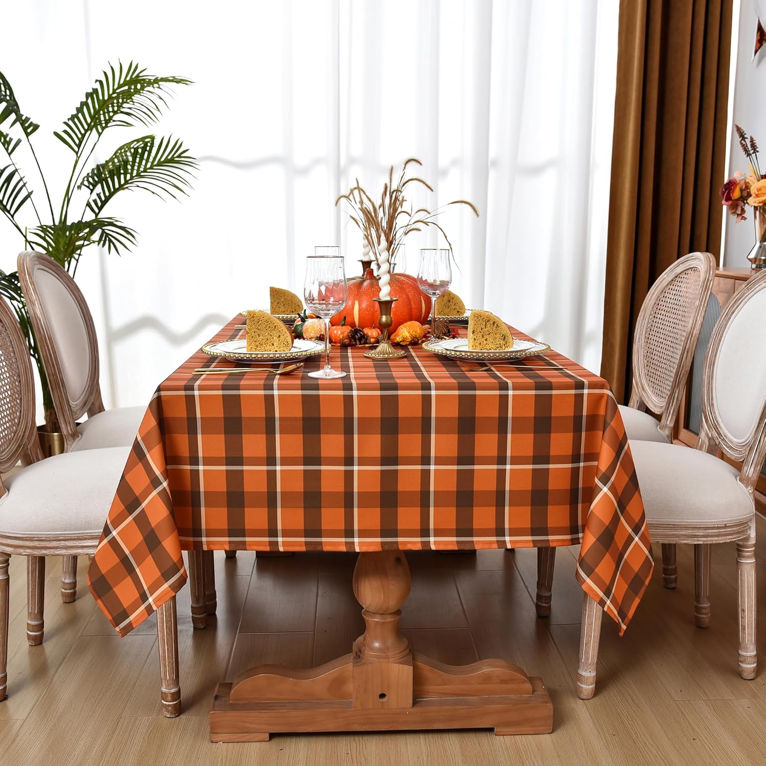Waterproof Checkered Tablecloth Fabric - Rectangle 58x84 Inch Fall Themed Thanksgiving Day Table