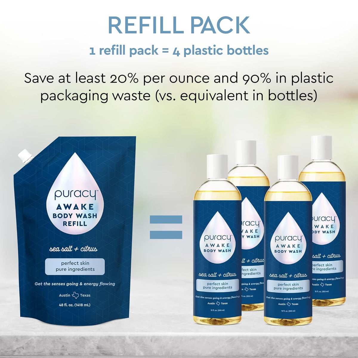 Puracy Body Wash, Natural Body Wash, 98.6% Pure Plant Ingredients, Moisturizing Shower Gel for