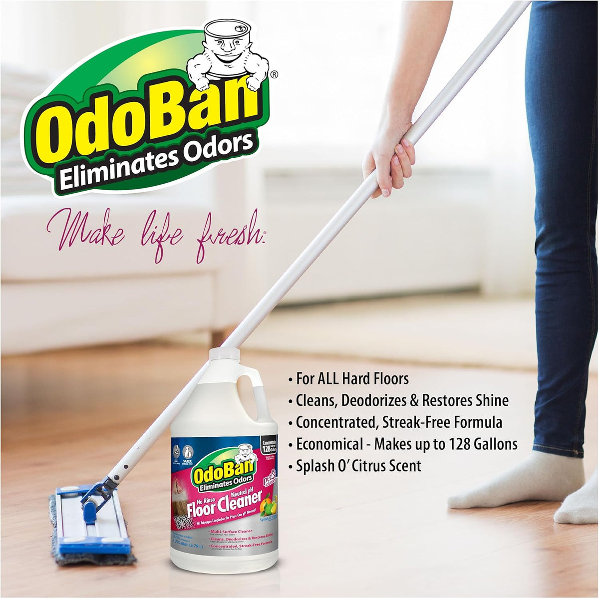 OdoBan Pet Solutions No Rinse Neutral pH Floor Cleaner Concentrate, Made in the USA, Splash O'