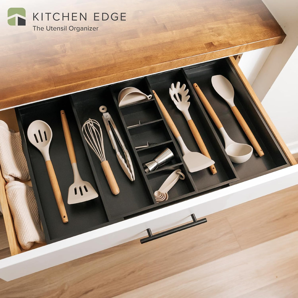 KitchenEdge Adjustable Kitchen Drawer Organizer for Utensils and Junk, Food-Safe Contract Grade