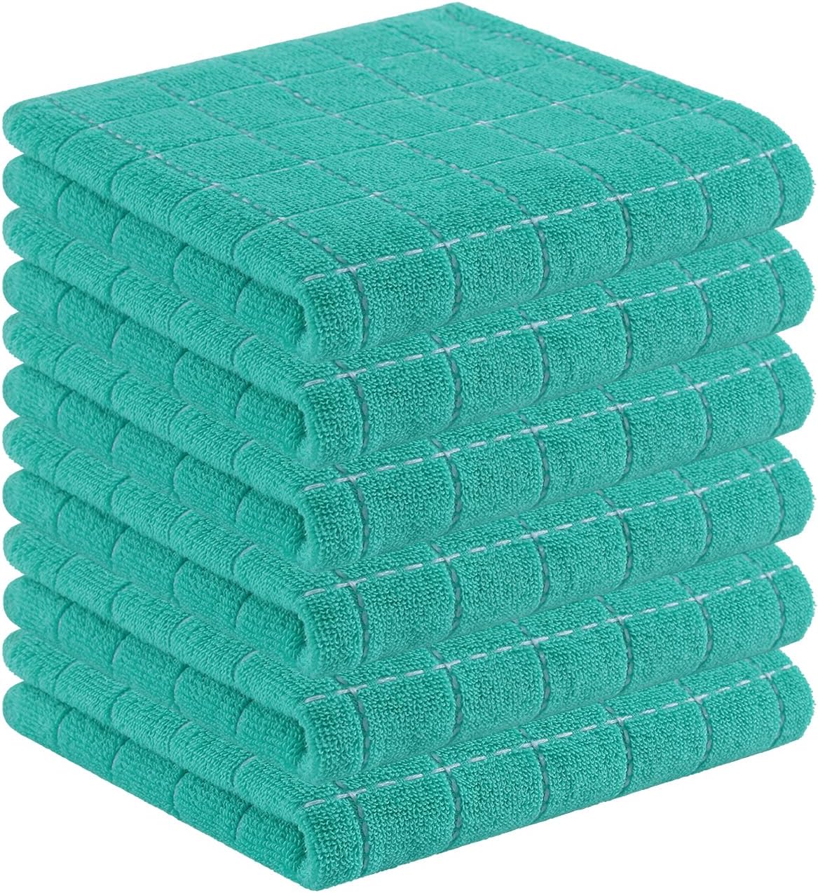 Homaxy 100% Cotton Terry Kitchen Towels(Turquoise, 13 x 28 inches), Checkered Designed, Soft and
