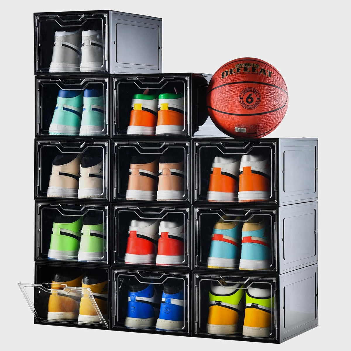 12 Pack Shoe Boxes Organizer, Magnetic Door Shoe Storage Boxes, Clear Sneaker Storage Box for