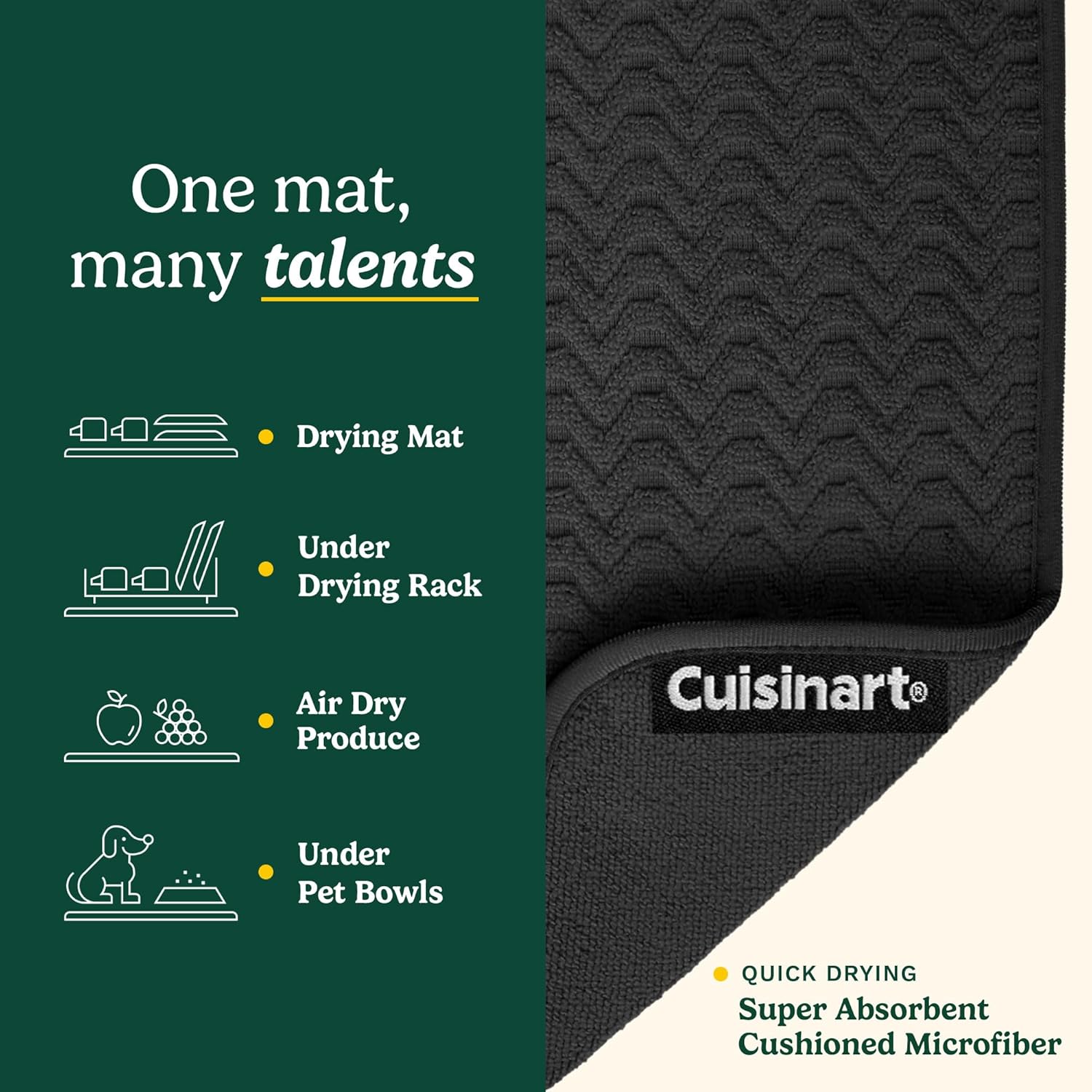 Cuisinart Dish Drying Mats for Kitchen Counter - (2) 18" x 24" Ultra Absorbent Dish Drying Mat XL