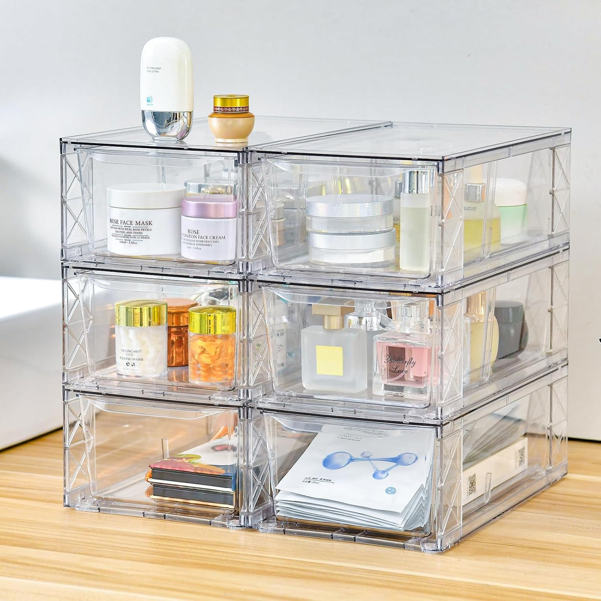 Plastic Drawers Storage, 6Pack Clear Stackable Storage Drawers, Acrylic Storage Bins with Drawers