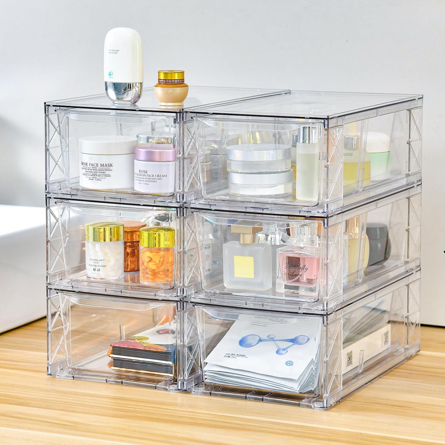 Plastic Drawers Storage, 6Pack Clear Stackable Storage Drawers, Acrylic Storage Bins with Drawers