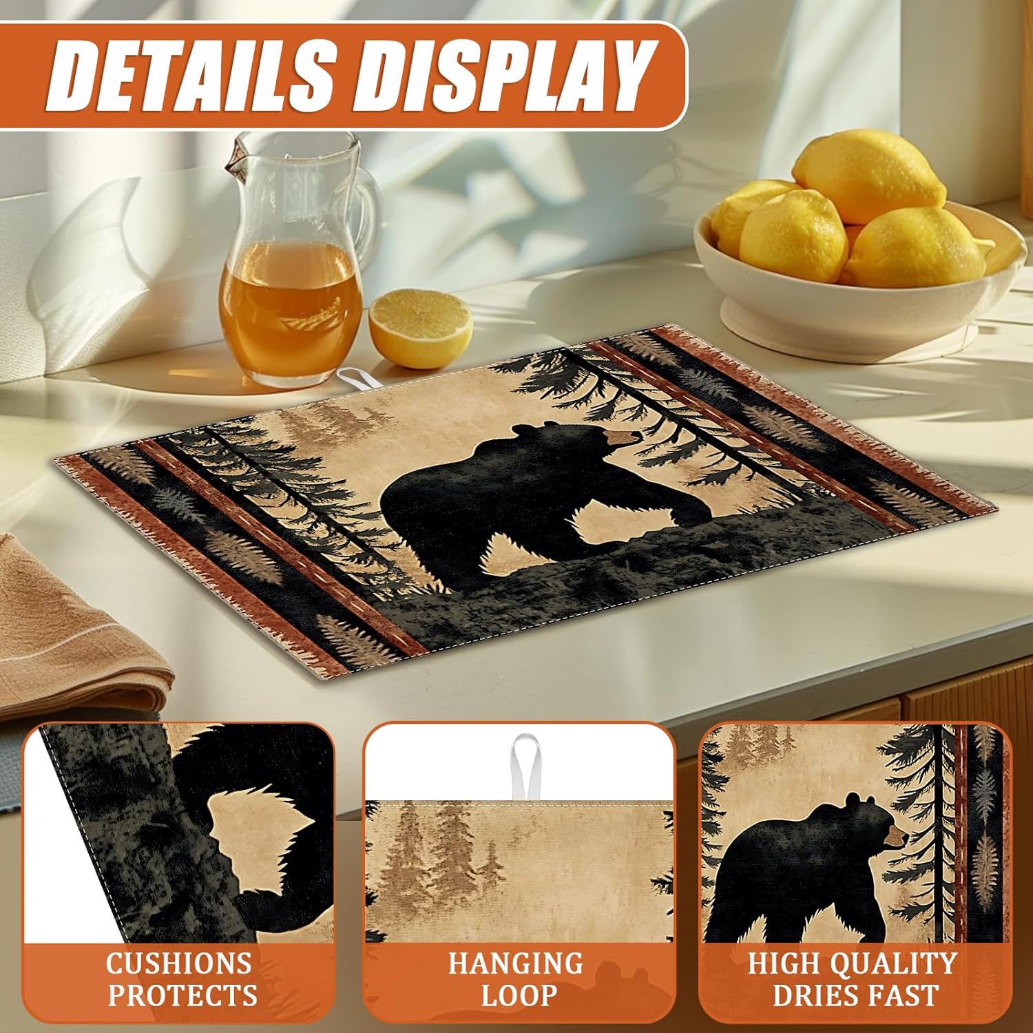 Forest Bear Dish Drying Mat for Kitchen Counter Microfiber Absorbent Dish Kitchen Drying Mat