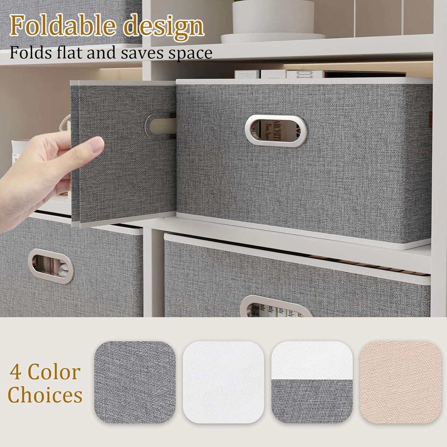 Yawinhe Foldable Storage Baskets for Shelves, Fabric Closet Organizers, Bins with 3 Handles, Cubes