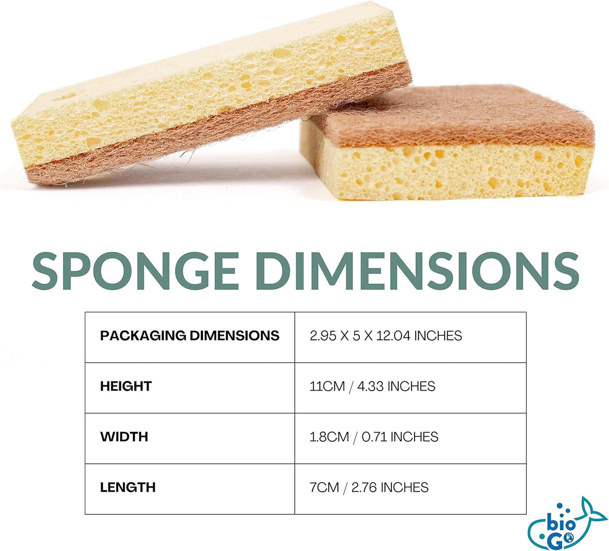 bioGo 24 Pack Biodegradable Kitchen Sponges - Eco-Friendly, Compostable, Natural Cellulose Dish