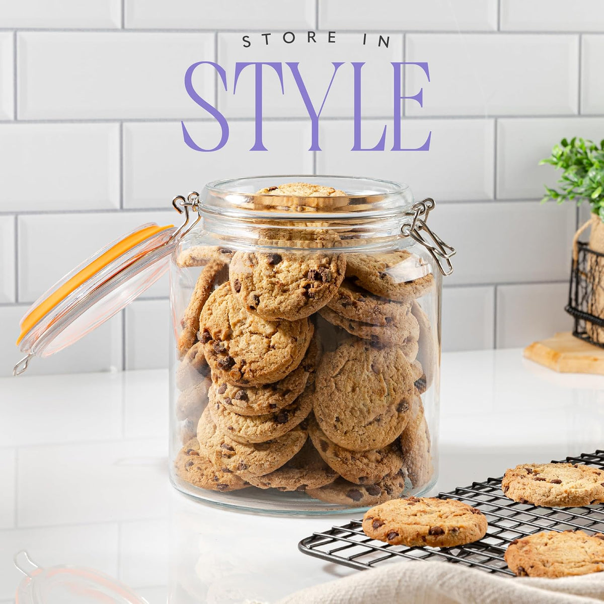 kitchentoolz Half Gallon Glass Large Mason Jars with Airtight Lid - 64oz Wide Mouth Flour & Sugar