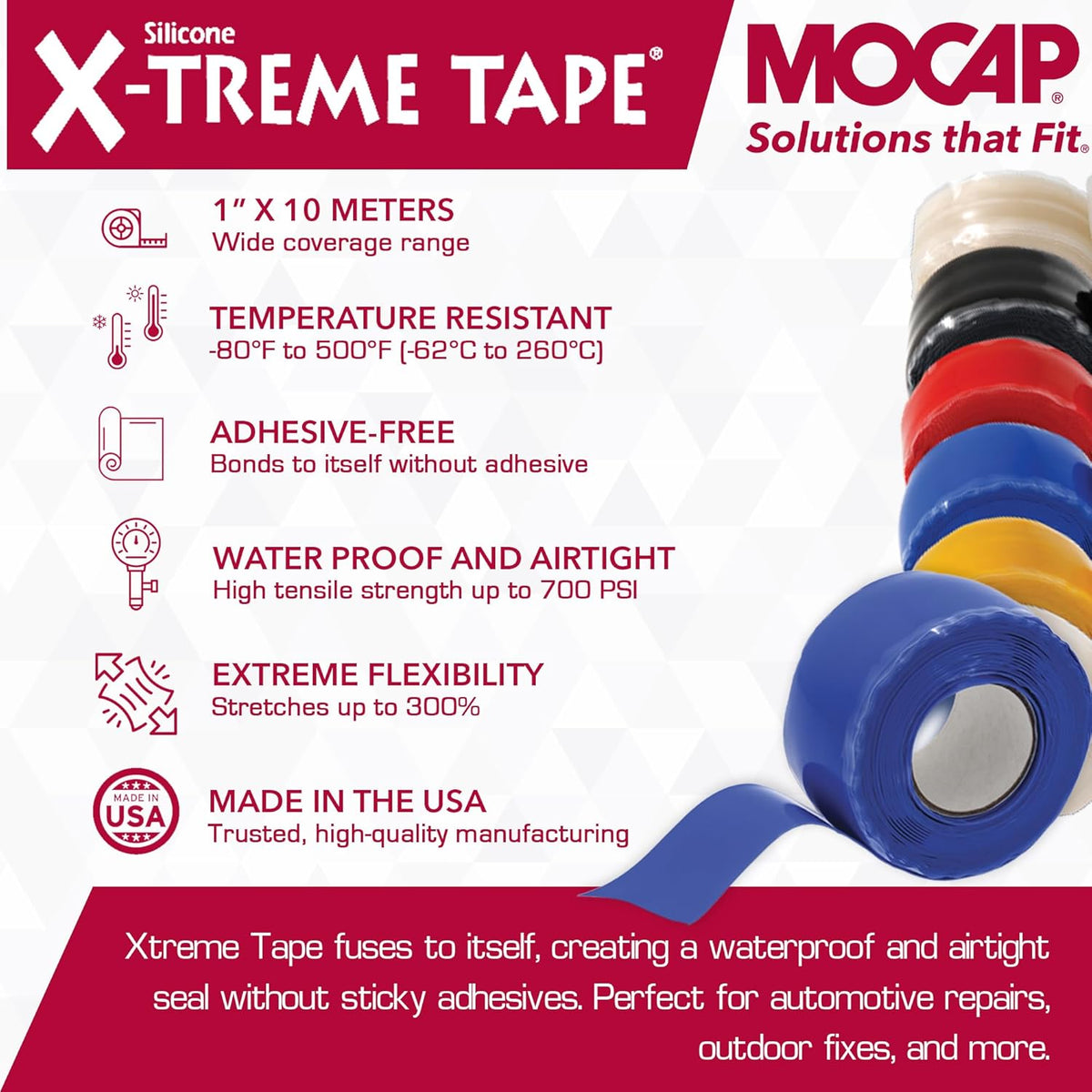 X-Treme Tape MOCAP Heavy Duty Electrical Tape, Self-Fusing Silicone Rubber, Waterproof & Insulating