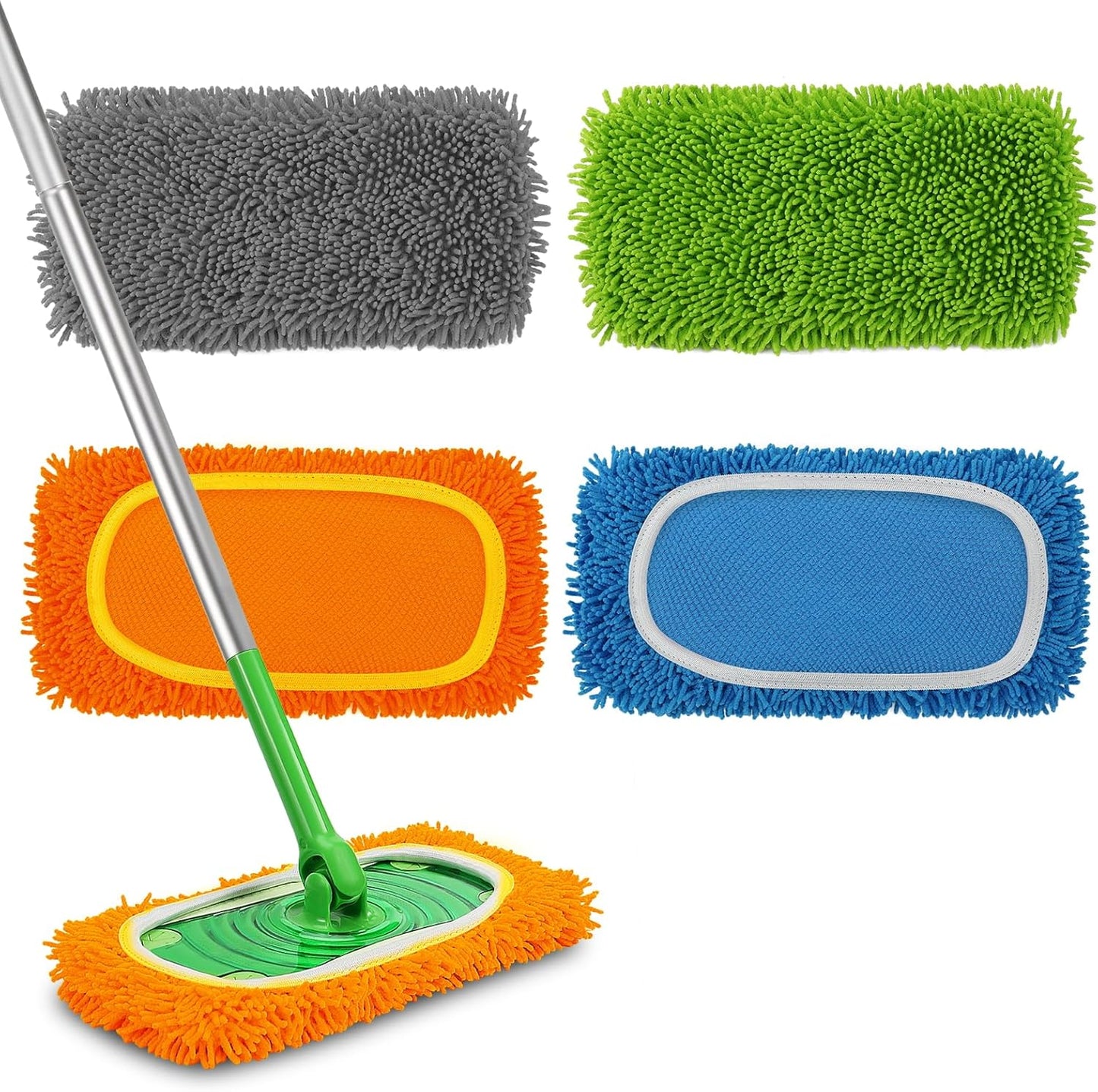 Set of 4 Reusable Microfiber Mop Pads Compatible with Swiffer Sweeper, Dry Sweeping Cloths