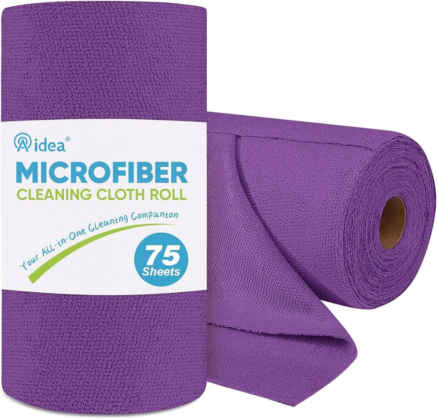 AIDEA Microfiber Cleaning Cloth Roll, 75PK, Reusable Paper Towels Tear Away Cloth, Microfiber