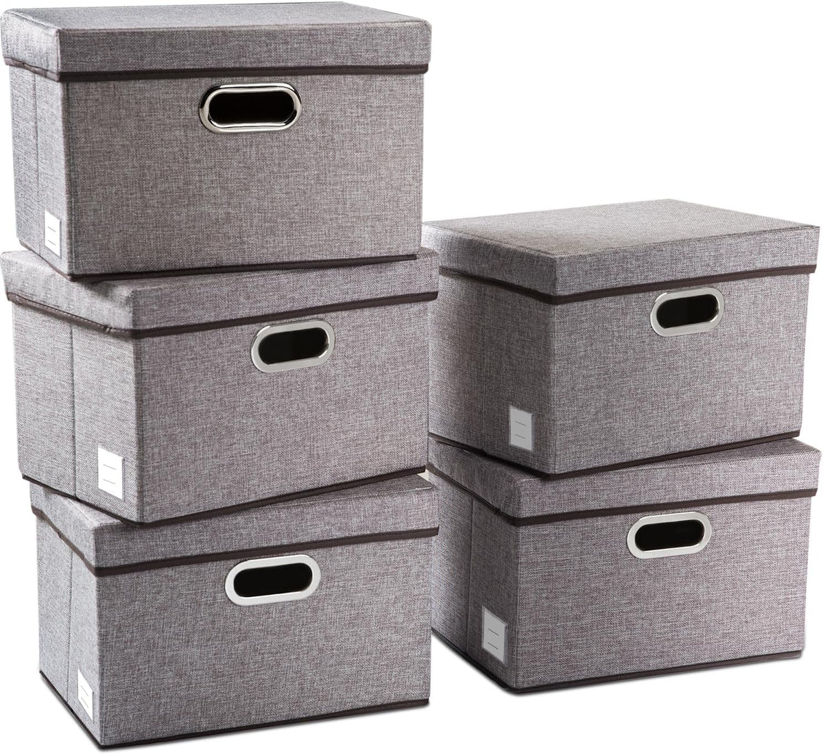 PRANDOM Collapsible Storage Containers with Lids [5-Pack] Linen Fabric Foldable Storage Bins Boxes