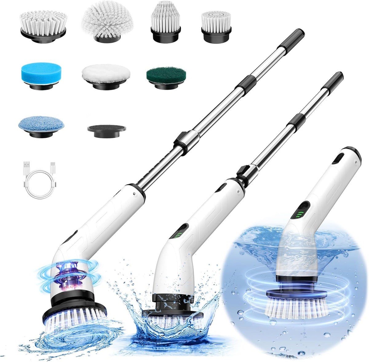 Electric Spin Scrubber, Full-Body IPX7 Waterproof Cordless Shower Scrubber with 8 Replaceable