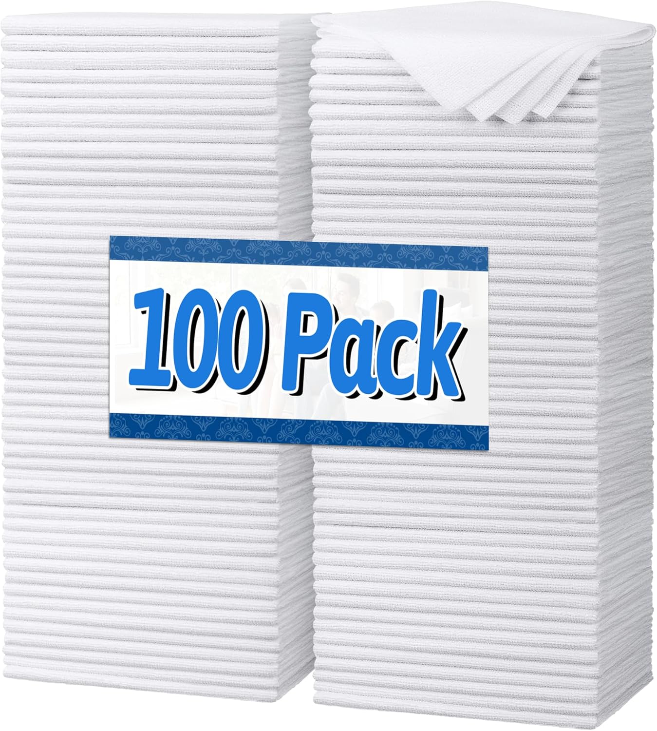 FIXSMITH White Microfiber Cleaning Cloth, Pack of 100, 11.5"X11.5" Cleaning Rags for Housekeeping