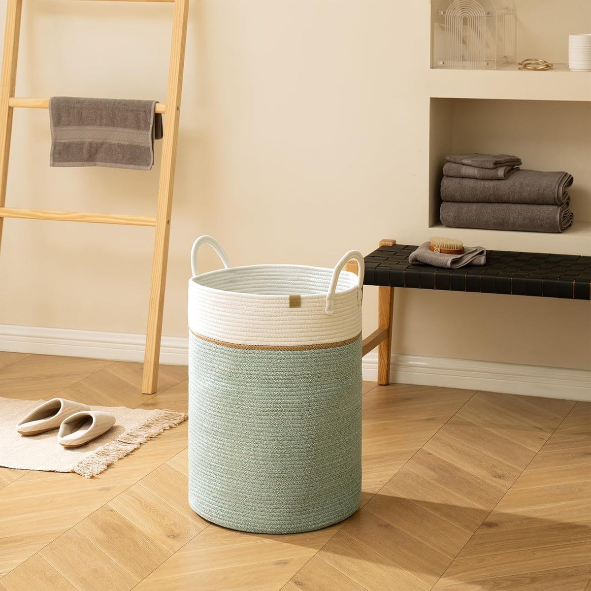 LA JOLIE MUSE Woven Basket Rope Storage Baskets - Tall Cotton Basket, Laundry Basket for Blanket