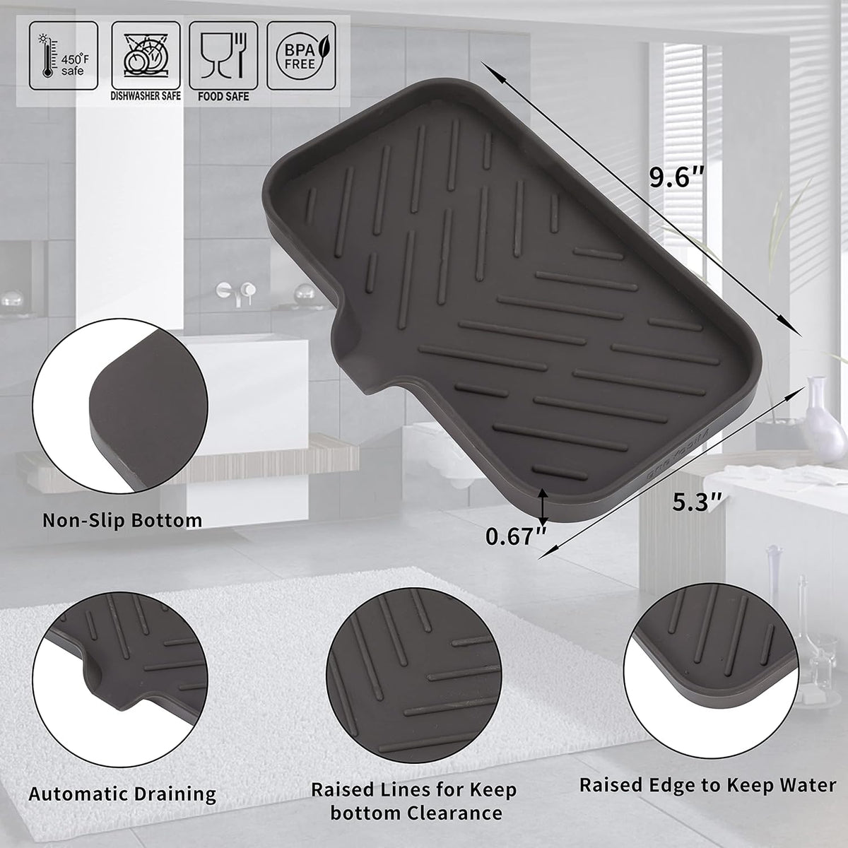 Silicone Bathroom Soap Dishes with Drain Spout-Bathroom and Kitchen Sink Organizer,Sponge