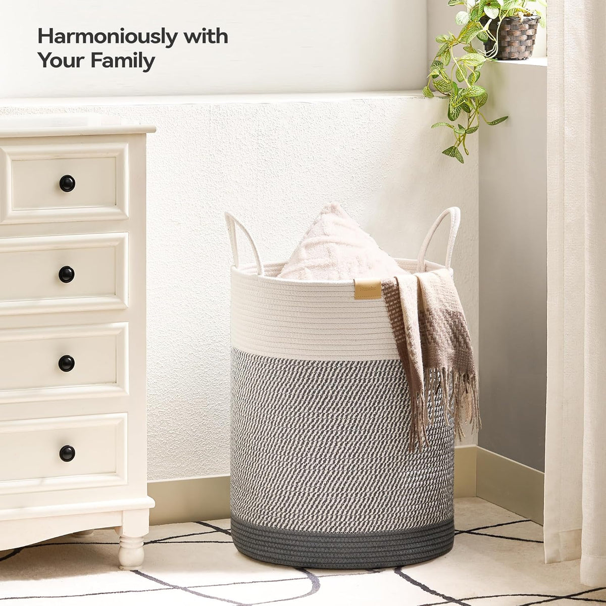 Laundry Hamper 62L,Large Laundry Basket for Clothes,Decorative Storage Basket for Blankets,Cotton