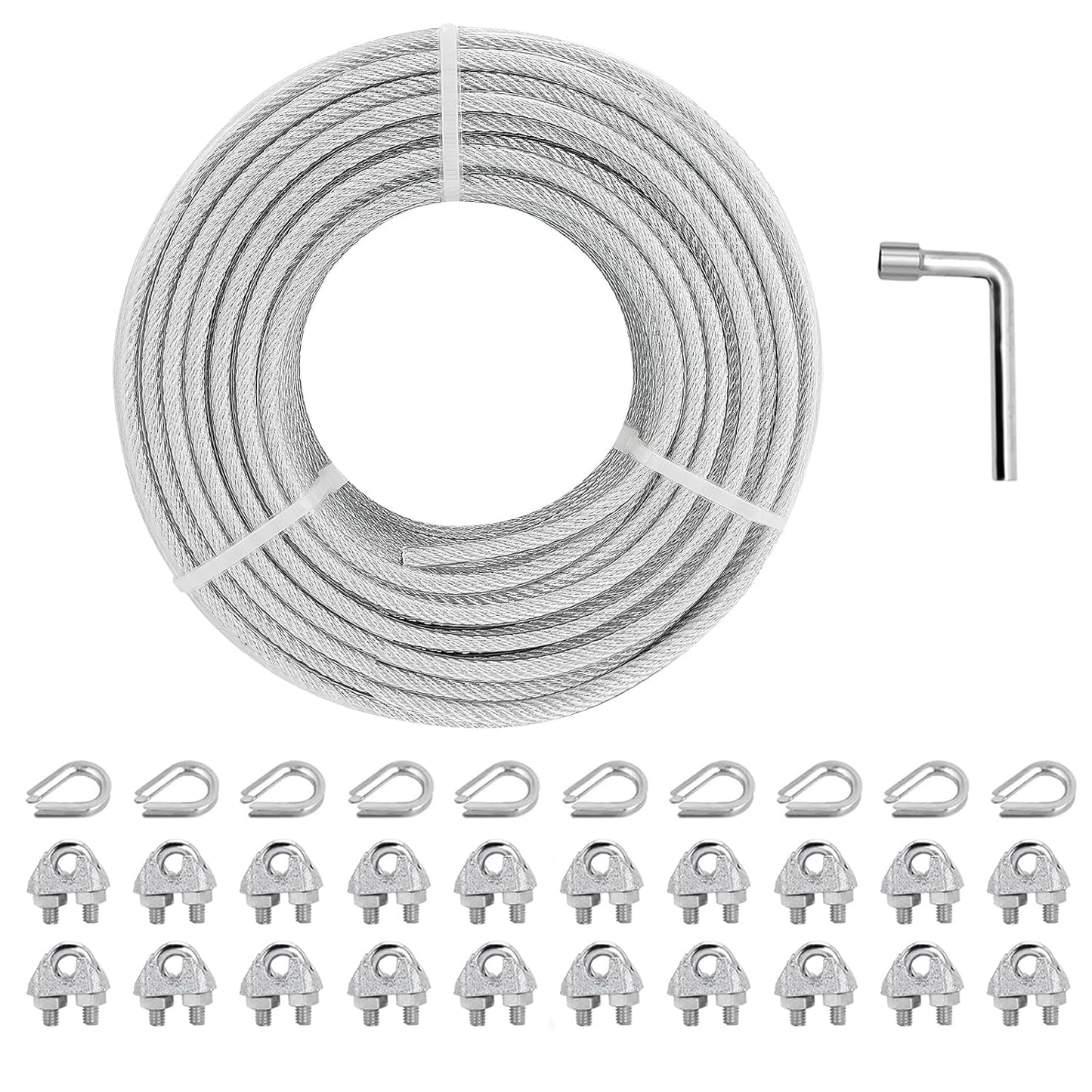 1/8" Wire Rope Kit, 100 Ft PVC Coated Steel Cable Guide Wire Tensioner Strainer Kit w/ 7×7 Strand