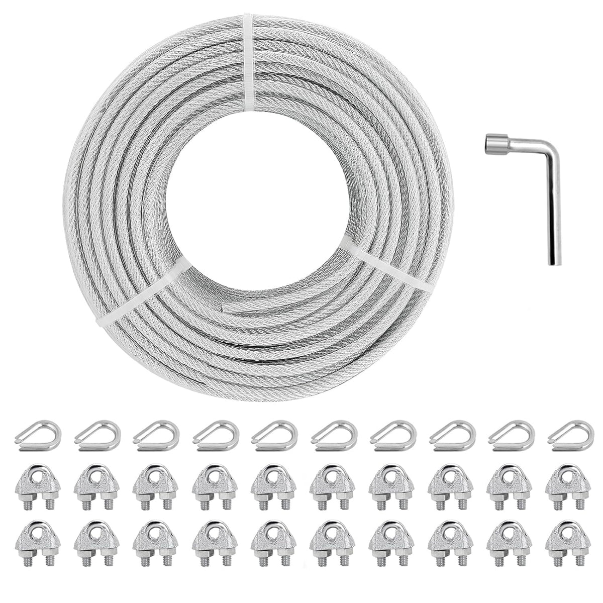 1/8" Wire Rope Kit, 100 Ft PVC Coated Steel Cable Guide Wire Tensioner Strainer Kit w/ 7×7 Strand