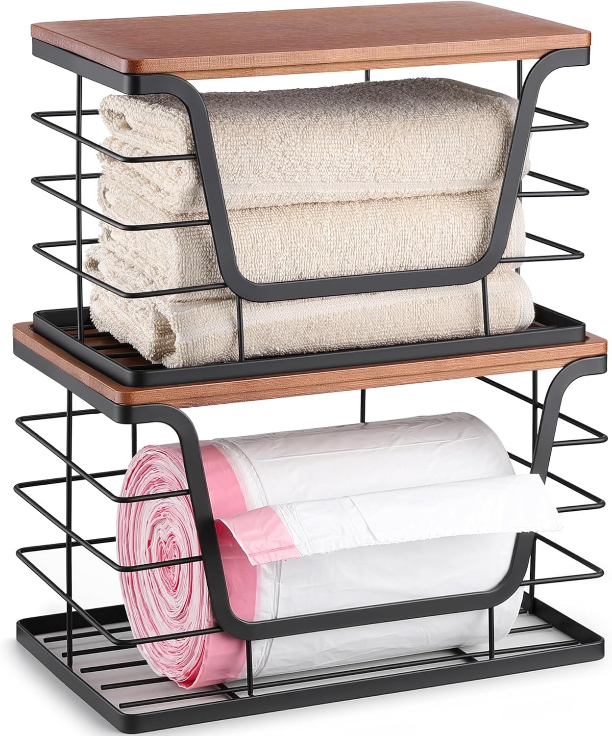 ALOCEO 2 Pack Stackable Storage Bins with Lids, Stainless Steel Extra Large Trash Bag Dispenser