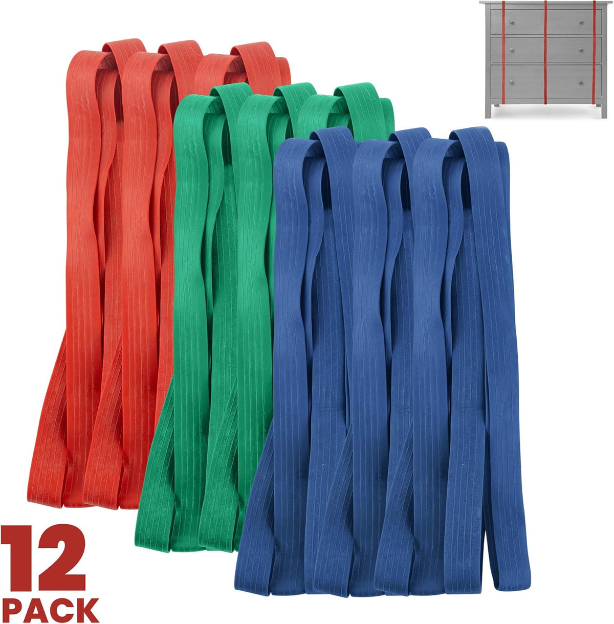 12 Pack Variety Extra Large Moving Rubber Bands for Furniture and Moving Blankets - Extra Strength