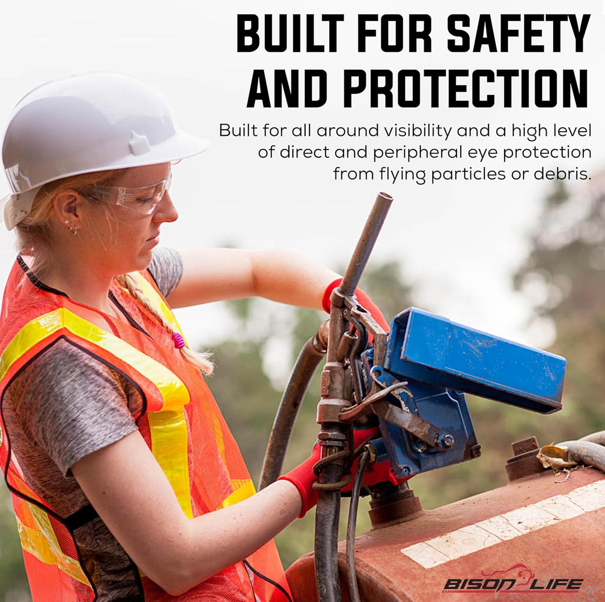 BISON LIFE Safety Glasses - Scratch Resistant Wrap Around Eyewear, Polycarbonate ANSI Z87.1 Impact