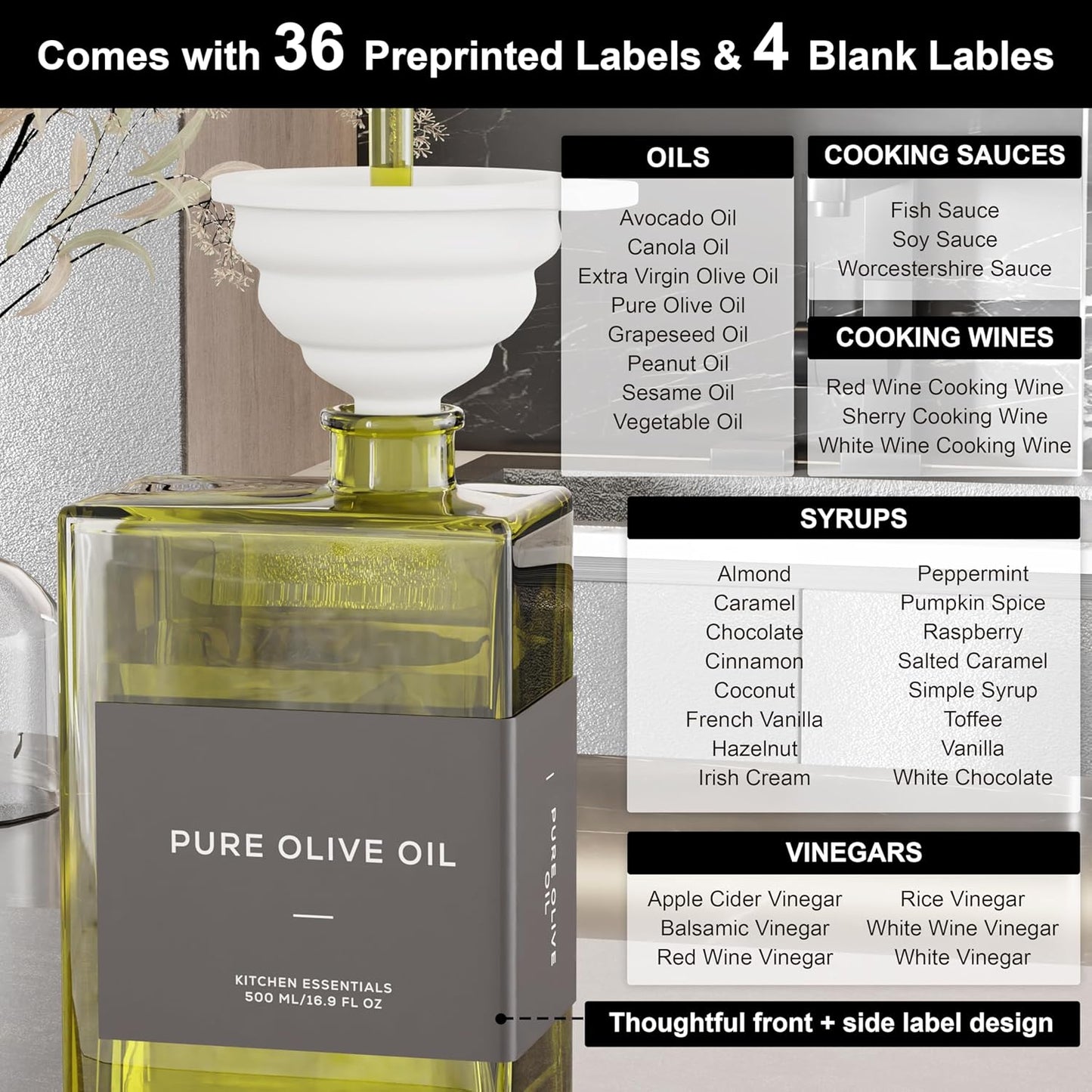 Olive Oil Dispenser for Kitchen, 16.9 oz/ 500 ml Olive Oil Dispenser Bottle, Glass Oil Bottles for