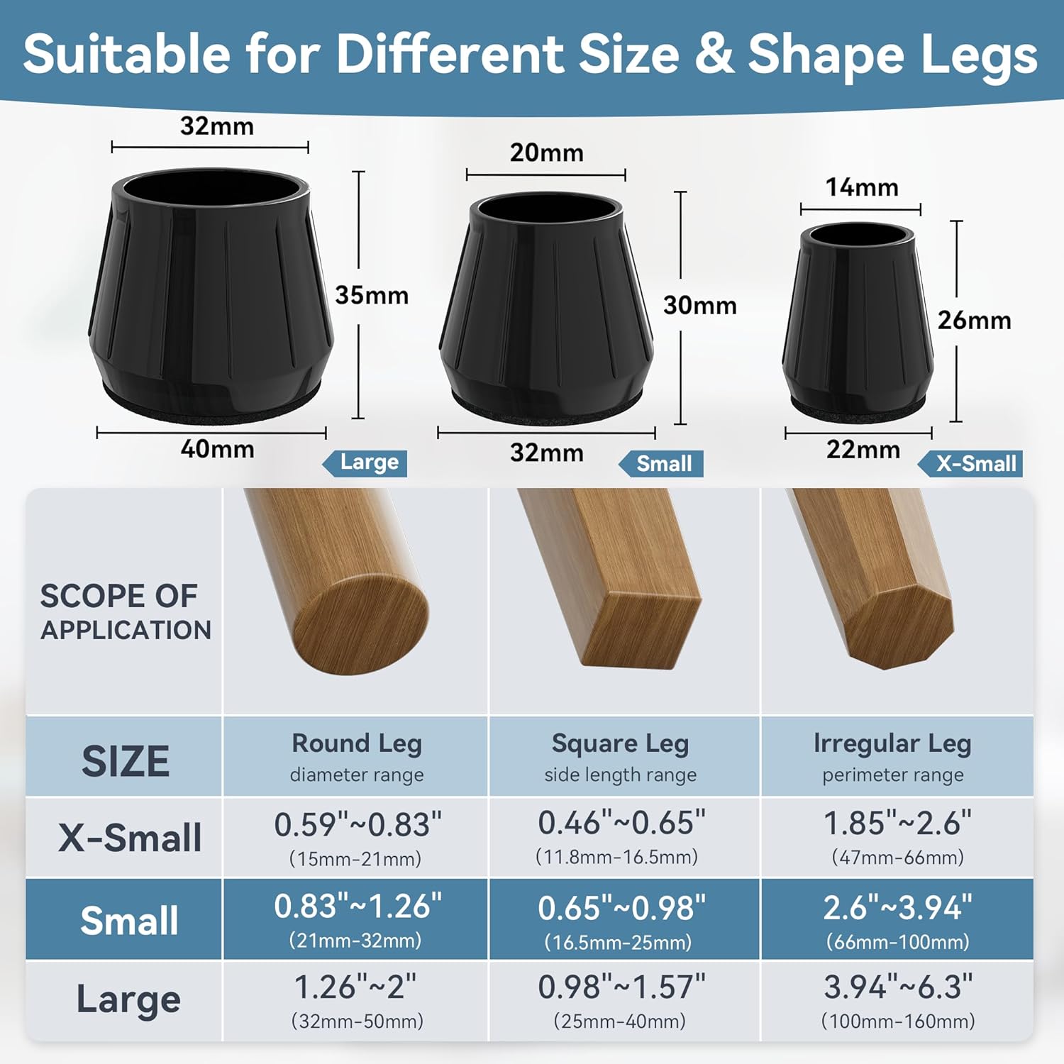 24PCS Silicone Chair Leg Floor Protectors for Hardwood Floors, Thicken Rubber Chair Leg Cap Covers