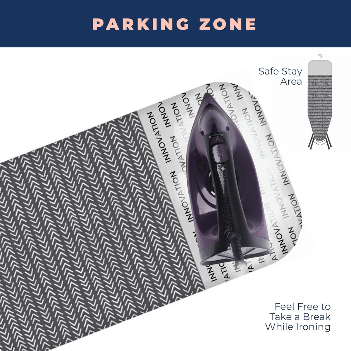 Happhom Ironing Board, Compact and Space Saver Iron Board, Safety Ironing with Park Zone and 4