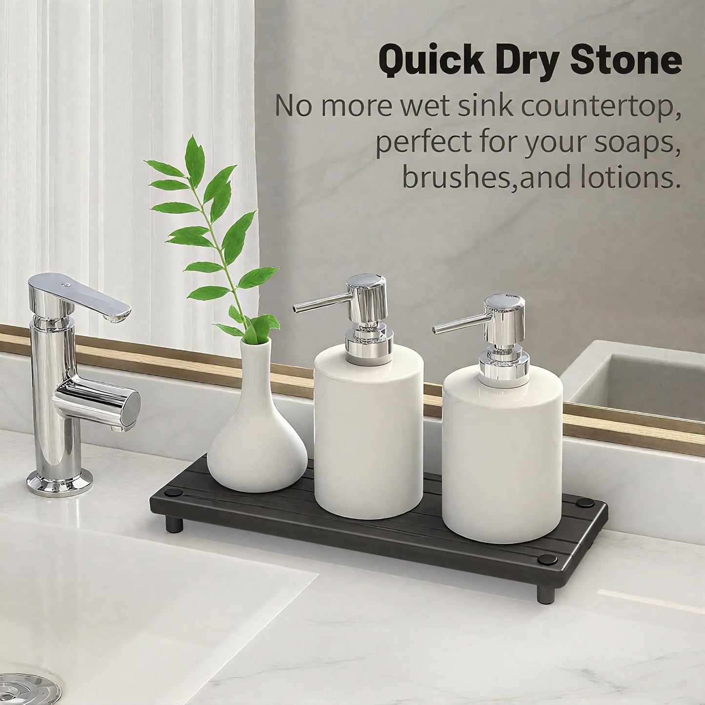 Quick Dry Sink Caddy Kitchen Sink Organizer, Water Absorbing Stone Tray for Sink, Stone Drying
