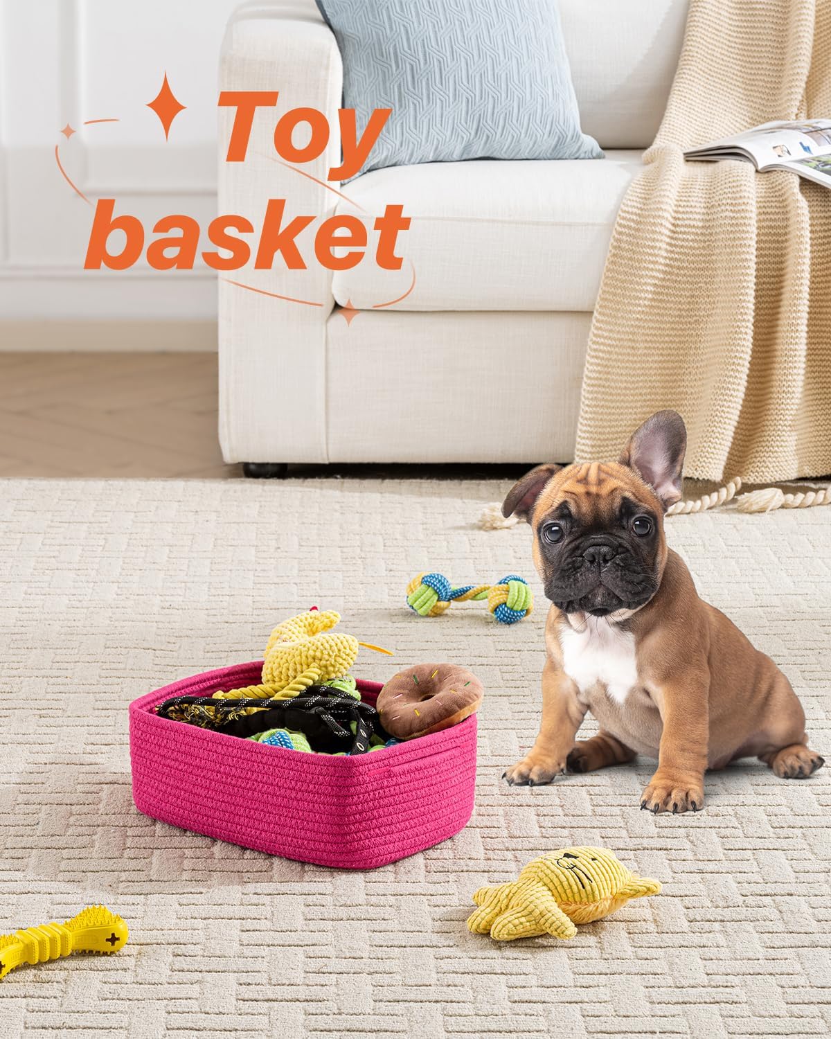 Small Woven Basket, 12 x 8 x 4.5 Inches, Storage Basket for Organizing, Cute Small Rope Shelf