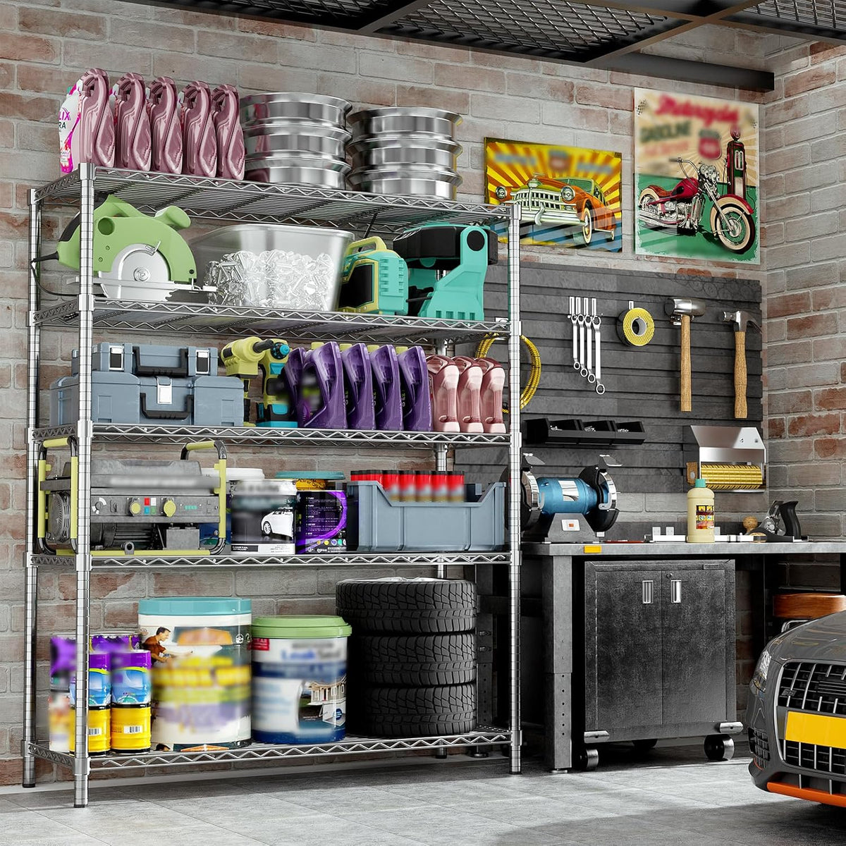 Storage Shelves, 48" L x 20" W x 72" H Heavy Duty Garage Wire Shelving Unit Loads 2000LBS, 5-Tier