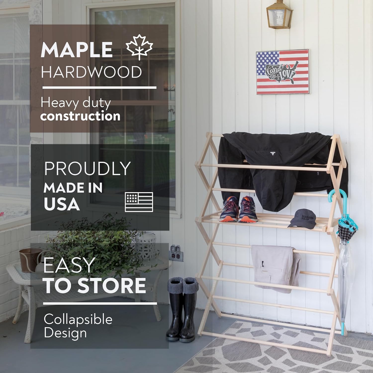 Pennsylvania Woodworks Clothes Drying Rack: Solid Maple Hardwood Laundry Rack for Bedding
