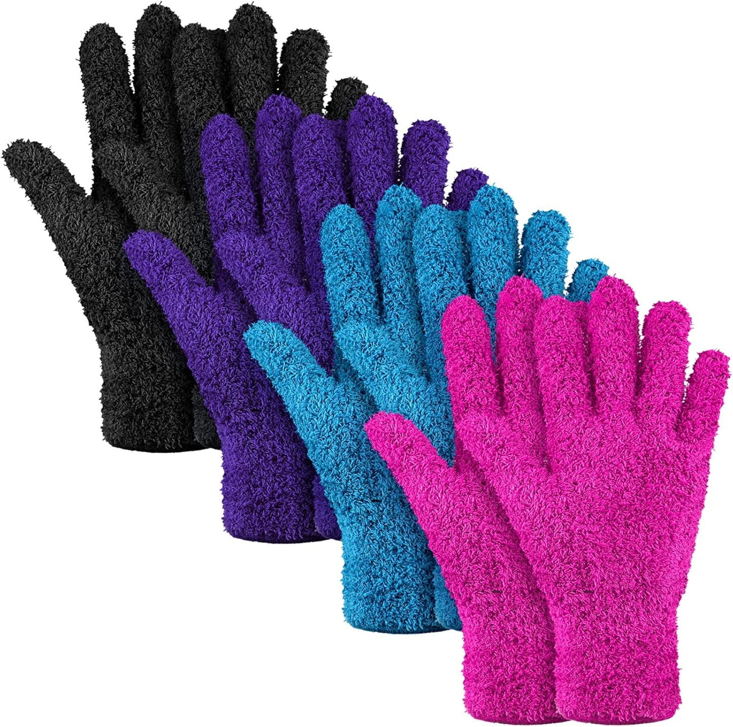 Bencailor 4 Pairs Microfiber Dusting Gloves Washable Reusable Cleaning Gloves Mittens for Plants
