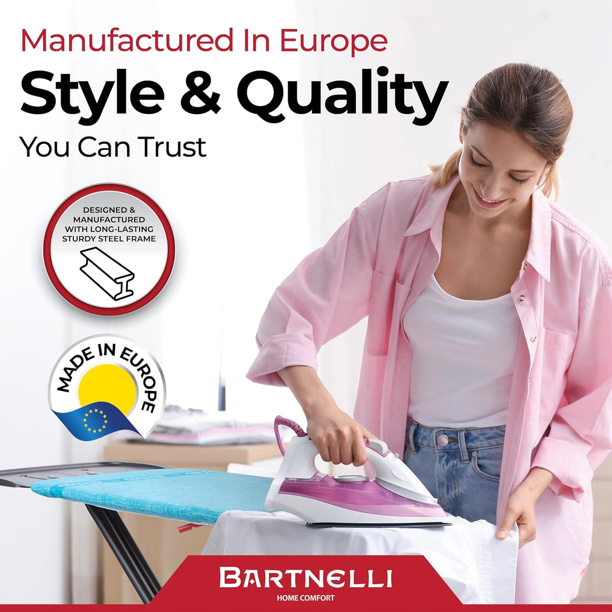 Bartnelli Next-Generation Innovative Wooden Top Ironing Board, with Breakthrough Patented 5-Layered