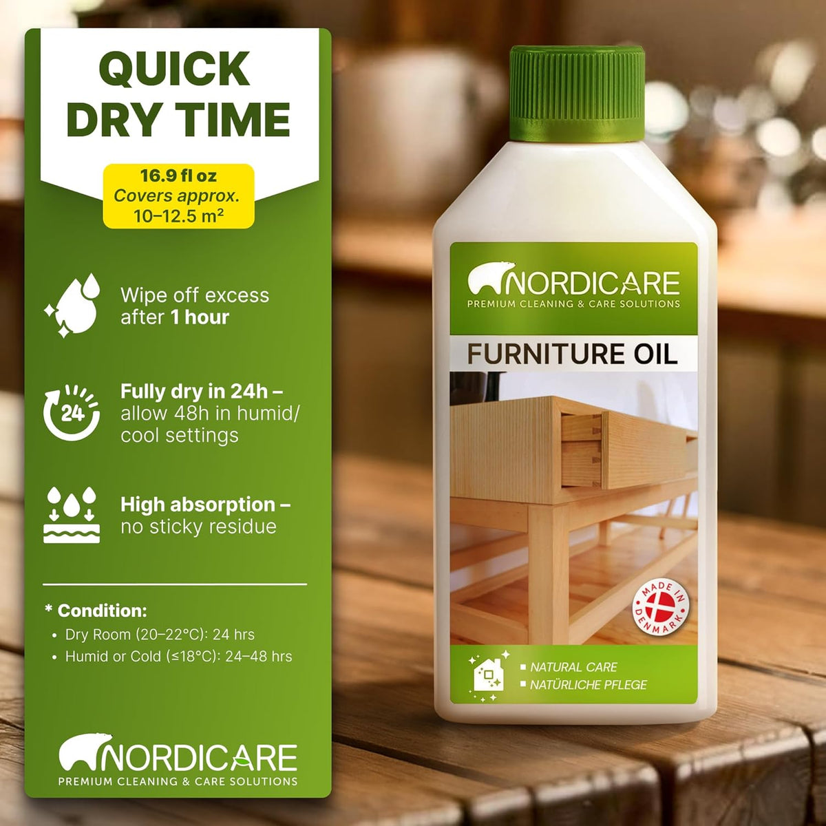 Nordicare Wood Oil Colorless - Premium Walnut Oil, Teak Oil, Wood Oil Furniture for Oak, Beech