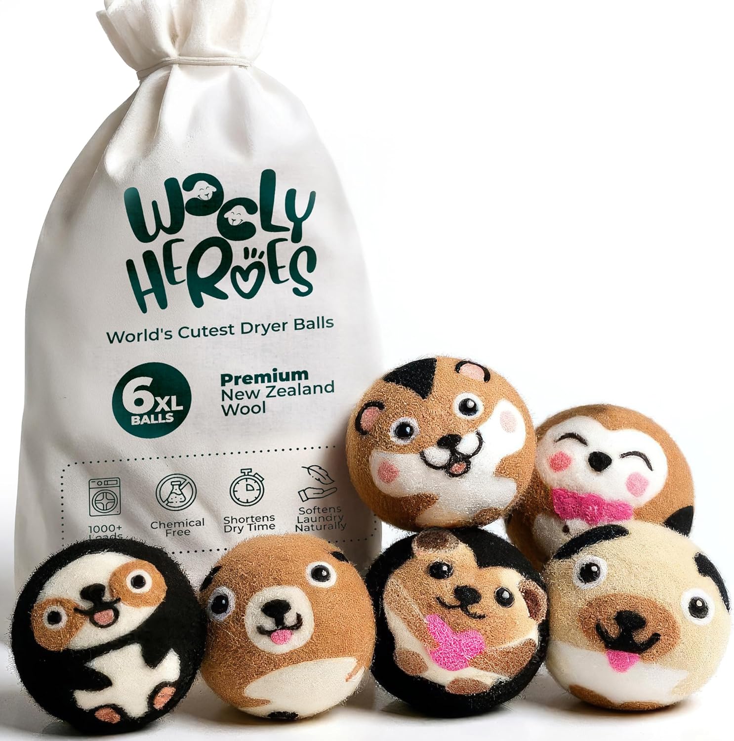 No More Dryer Sheets! Reusable Wool Dryer Balls XL 6-Pack - Reduces Static, Cuts Dry Time, &
