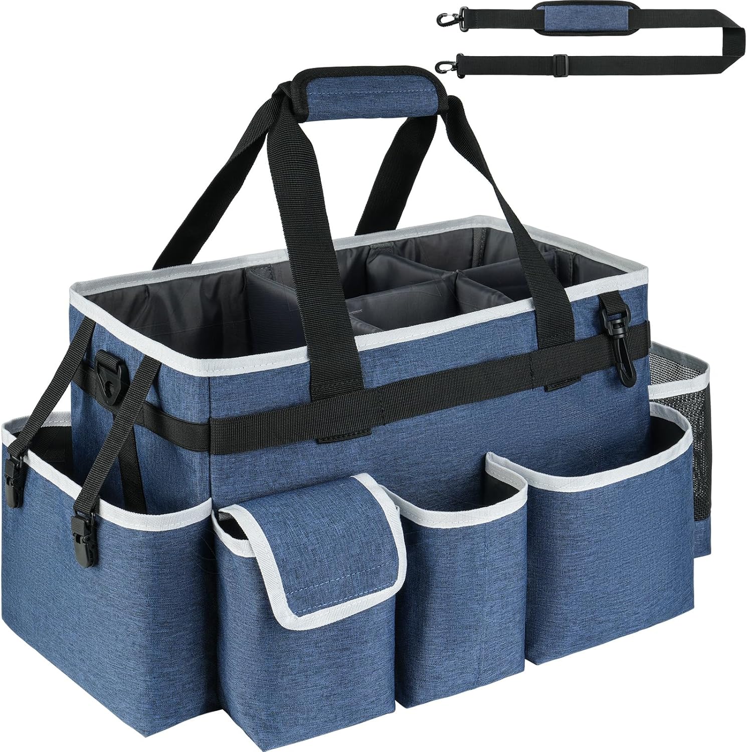 Cleaning Caddy Bag,Large Cleaning Supplies Organizer with Handle for Housekeepers, Blue