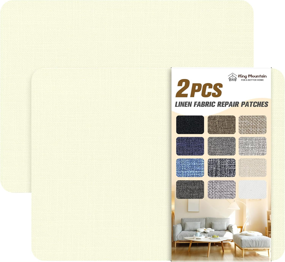 KING MOUNTAIN Fine Linen Fabric Patches, Self-Adhesive, 8x11 inch, 2 PCS, Multi Color, For Linen