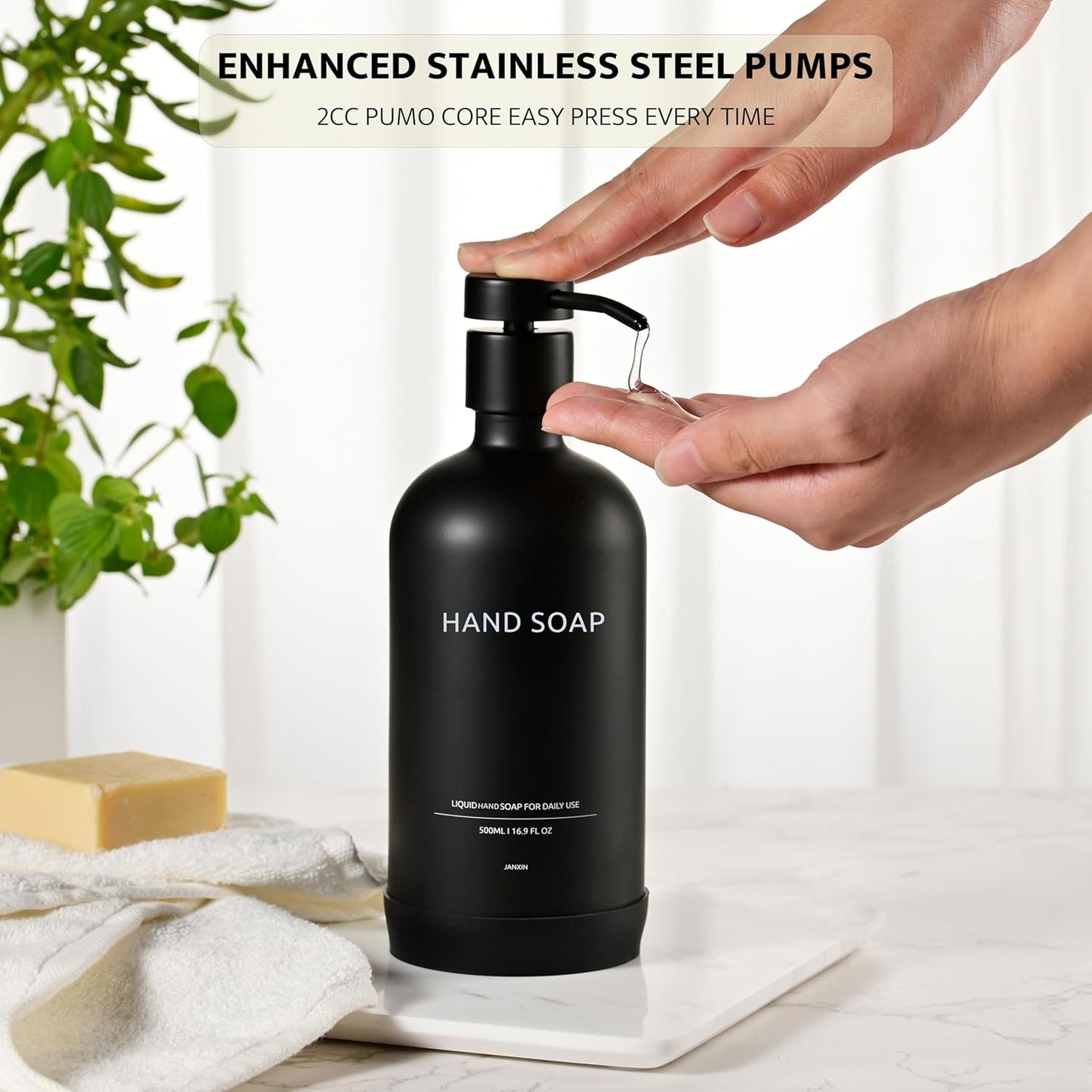 Glass Soap Dispenser Set by Janxin,Bathroom Soap Dispenser Set with Ceramic Tray,Luxury Bathroom