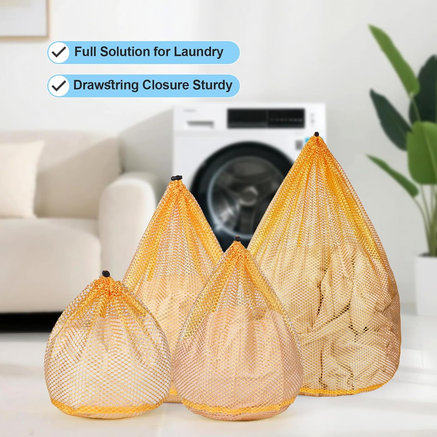 4Pcs Mesh Laundry Bags Washing Machine Mesh Wash Bags for Clothes,Underwear,Lingerie, Bed Linen