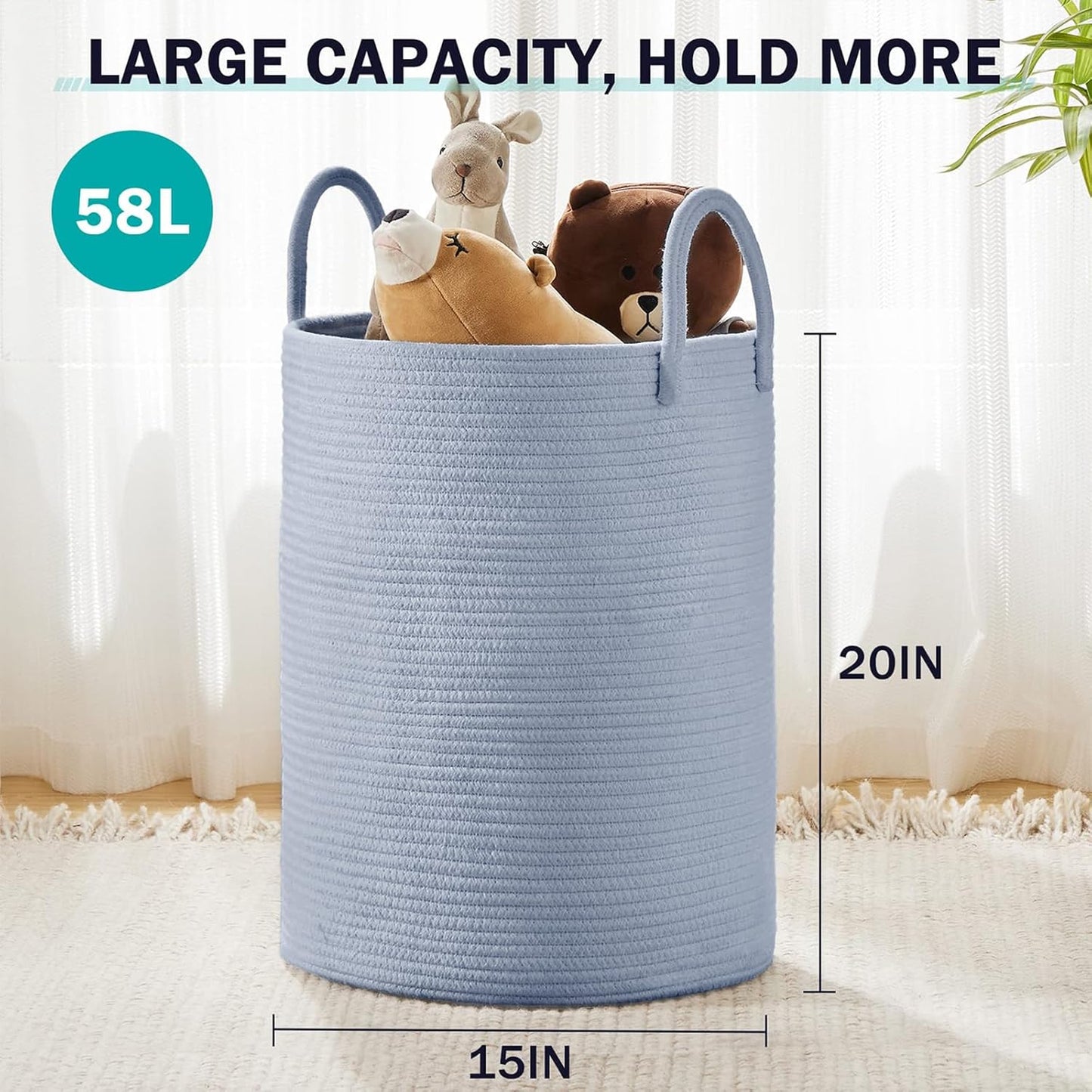 YOUDENOVA Laundry Hamper Basket, Woven 58L Tall Laundry Basket for Blanket Organizer- Nursery