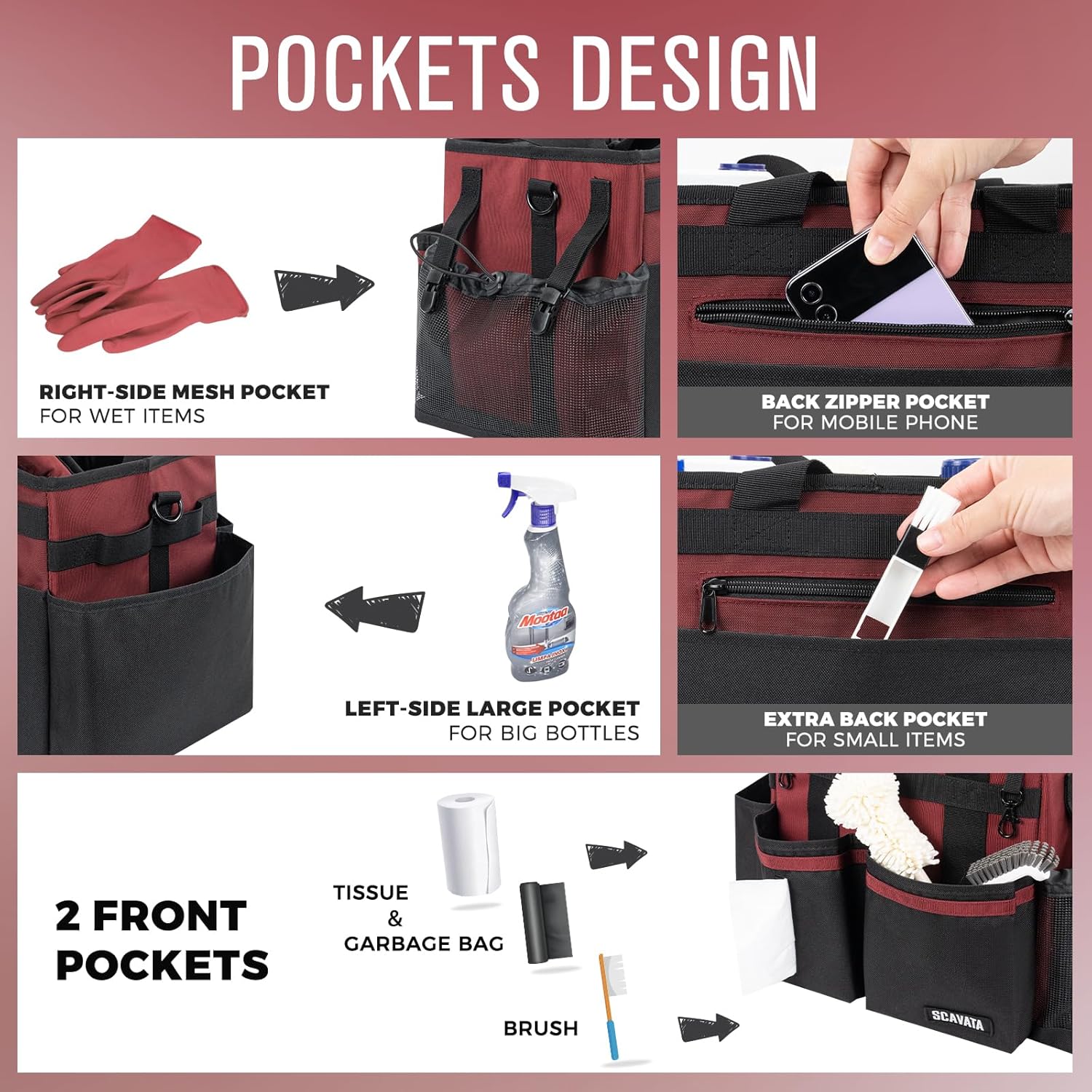 Compact Wearable Cleaning Caddy, Small Cleaning Caddy Supplies Organizer with Handle & Shoulder