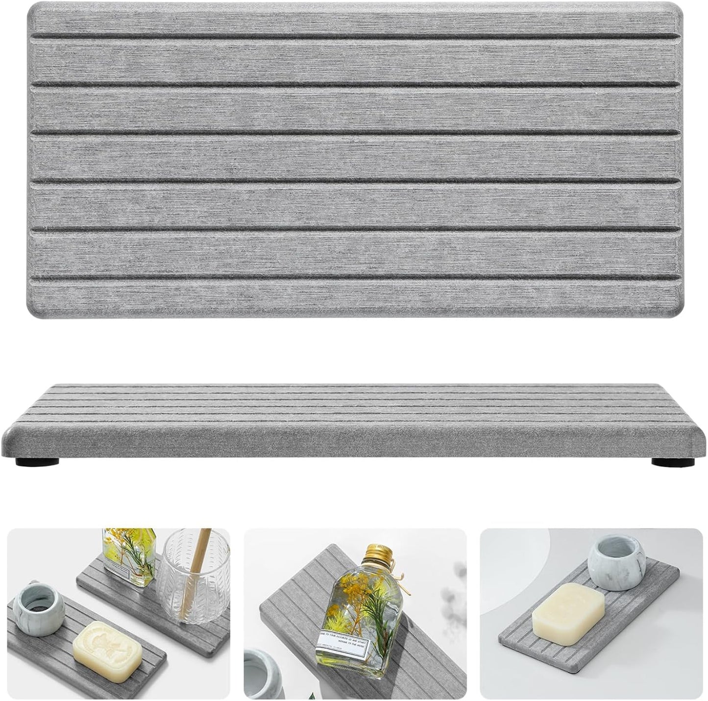 2PCS Instant Dry Diatomite Stone Counter Makeup Tray Organizer, Fast Drying Caddy Kitchen Sponge