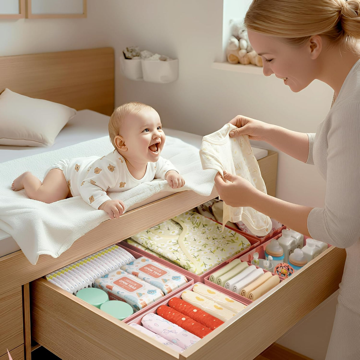 DIMJ Drawer Organizer Clothes - 16 Pack Baby Dresser Organizer for Nursery, Foldable Drawer