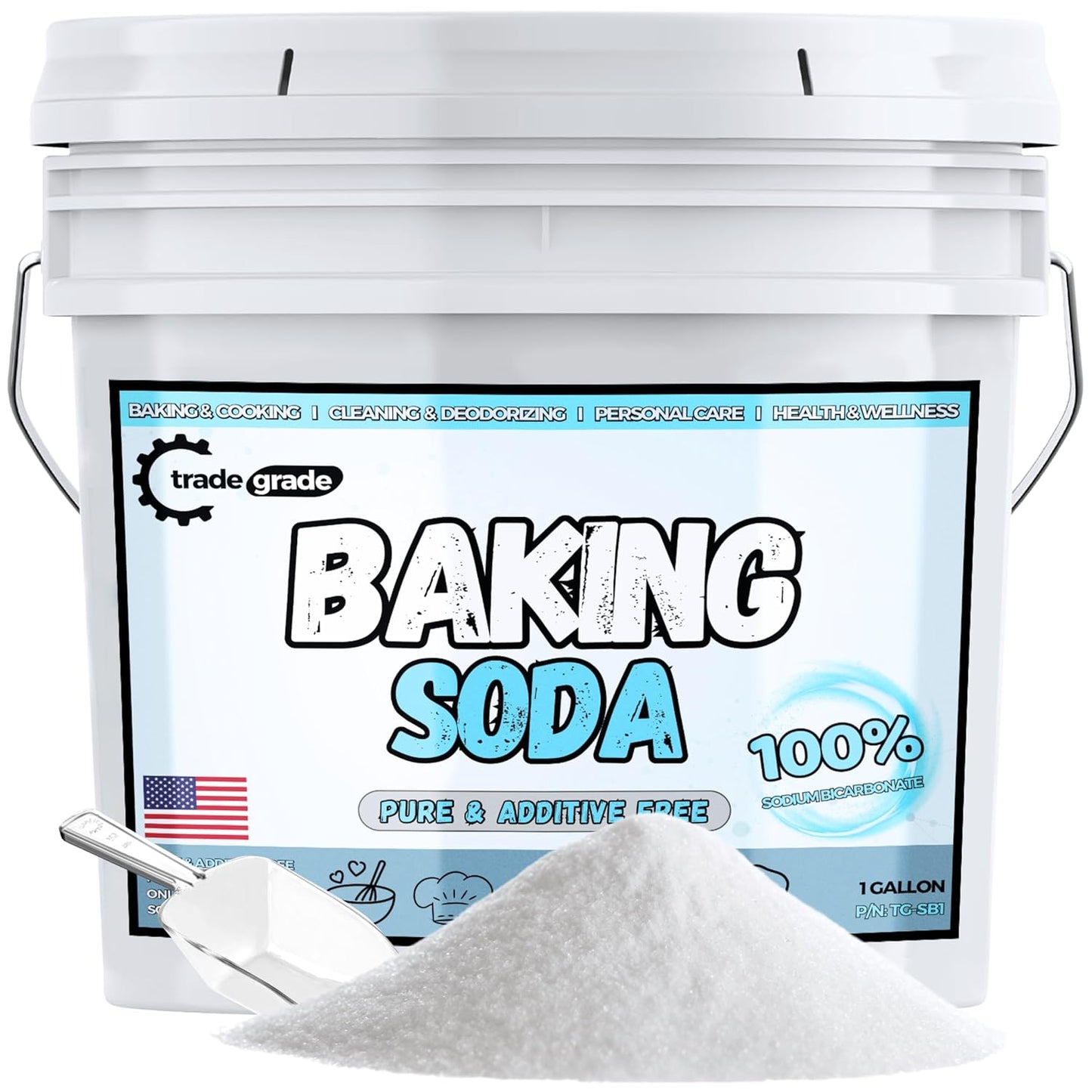 TradeGrade Pure Baking Soda Powder – 1 Gallon Bucket, Sodium Bicarbonate Powder | Premium